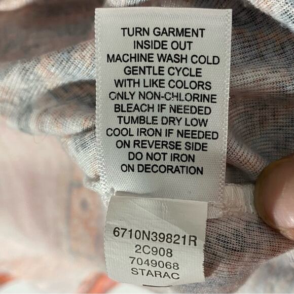 ONE WORLD Boho Printed Knit Flutter Sleeve T-Shirt Women’s Size S - Picture 8 of 11